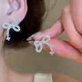 Minimalist Korean Copper Bowknot Zircon Stud Earrings With Silver Pins For Women view 4