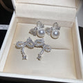 Minimalist Korean Copper Bowknot Zircon Stud Earrings With Silver Pins For Women view 3