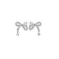 Minimalist Korean Copper Bowknot Zircon Stud Earrings With Silver Pins For Women view 5