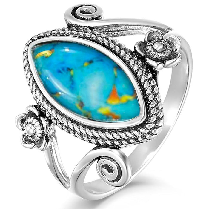 Vintage Bohemian Marquise Faux Natural Stone Sticker Ring With Twisted Rope Edge