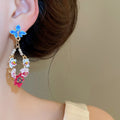 14K Gold Plated Copper Flower Stud Earrings With Silver Posts And Rhinestone Sweet Luxury Style view 3