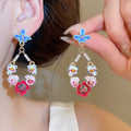 14K Gold Plated Copper Flower Stud Earrings With Silver Posts And Rhinestone Sweet Luxury Style view 1