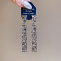 Alloy Crinkled Rectangle Pendant Drop Earrings With Silver Pins Minimalist Geometric Style view 2