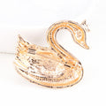 White Enamel Swan Brooch with Clear Crystal Wing and Crown view 3