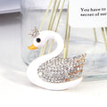 White Enamel Swan Brooch with Clear Crystal Wing and Crown view 2