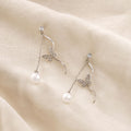 Elegant Alloy Rhinestone Butterfly Chain Tassel Pearl Drop Earrings For Women Fresh Chinese Style Earrings view 3