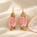 French Vintage Pink Acrylic Scale Little Fish Drop Alloy Gold Plated Elegant Luxury Fashion Earrings view 3