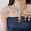 Sweet Cool Iron Smooth Round Stud Earrings And Necklace Jewelry Set, Statement Ring Design view 3