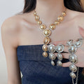 Sweet Cool Iron Smooth Round Stud Earrings And Necklace Jewelry Set, Statement Ring Design view 1