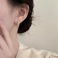 Elegant Oval Faux Pearl Zircon Stud Earrings Geometric Sparkle Versatile Fashion Jewelry view 2