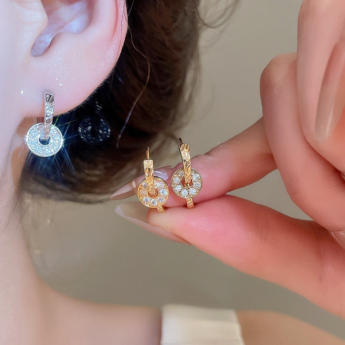 Textured Copper Zircon Hoop Earrings For Women Simple Geometric Circle Huggie Fashion Jewelry