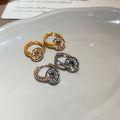 Textured Copper Zircon Hoop Earrings For Women Simple Geometric Circle Huggie Fashion Jewelry view 4