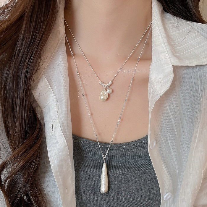 French Vintage Teardrop Faux Pearl Collarbone Necklace Elegant Light Luxury Jewelry