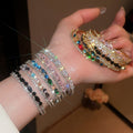 Light Luxury Copper Rhinestone Round Double Layer Elastic Bangle For Women view 3