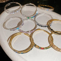 Light Luxury Copper Rhinestone Round Double Layer Elastic Bangle For Women view 2