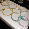Light Luxury Copper Rhinestone Round Double Layer Elastic Bangle For Women view 4