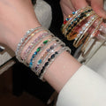 Light Luxury Copper Rhinestone Round Double Layer Elastic Bangle For Women view 1