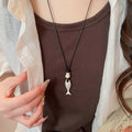 Frosted Ceramic Fish Tail Pendant Long Necklace For Women Casual Light Luxury Summer Accessory view 3