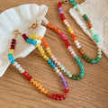 Rainbow Acrylic Geometric Beaded Choker Necklace Irregular Dopamine Vacation Style view 3