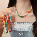 Rainbow Acrylic Geometric Beaded Choker Necklace Irregular Dopamine Vacation Style view 2