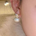 French Hepburn Style Large Oval Faux Pearl Stud Earrings For Women Elegant Statement Jewelry view 2