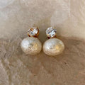 French Hepburn Style Large Oval Faux Pearl Stud Earrings For Women Elegant Statement Jewelry view 1