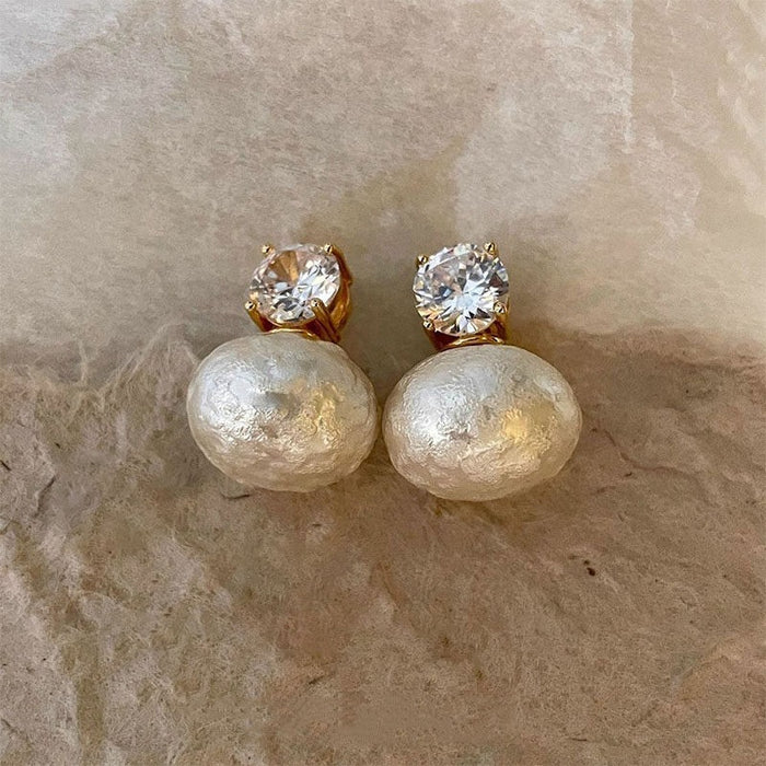 French Hepburn Style Large Oval Faux Pearl Stud Earrings For Women Elegant Statement Jewelry