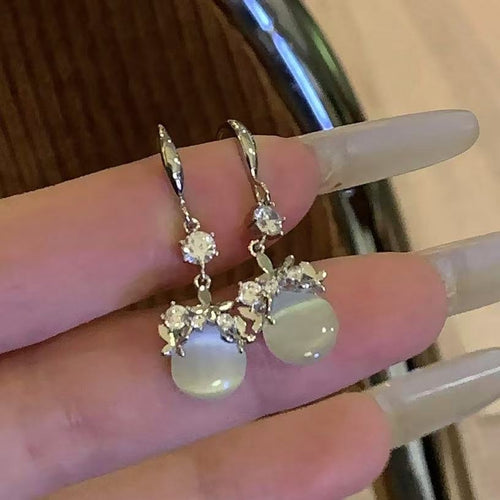 Light Luxury Rhinestone Cat Eye Resin Round Geometric Drop Earrings For Women