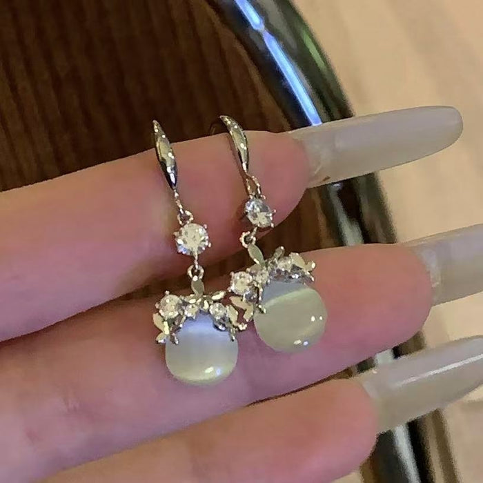 Light Luxury Rhinestone Cat Eye Resin Round Geometric Drop Earrings For Women