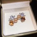 Light Luxury Copper Blue Teardrop Pearl Zircon Geometric Stud Earrings For Women view 4