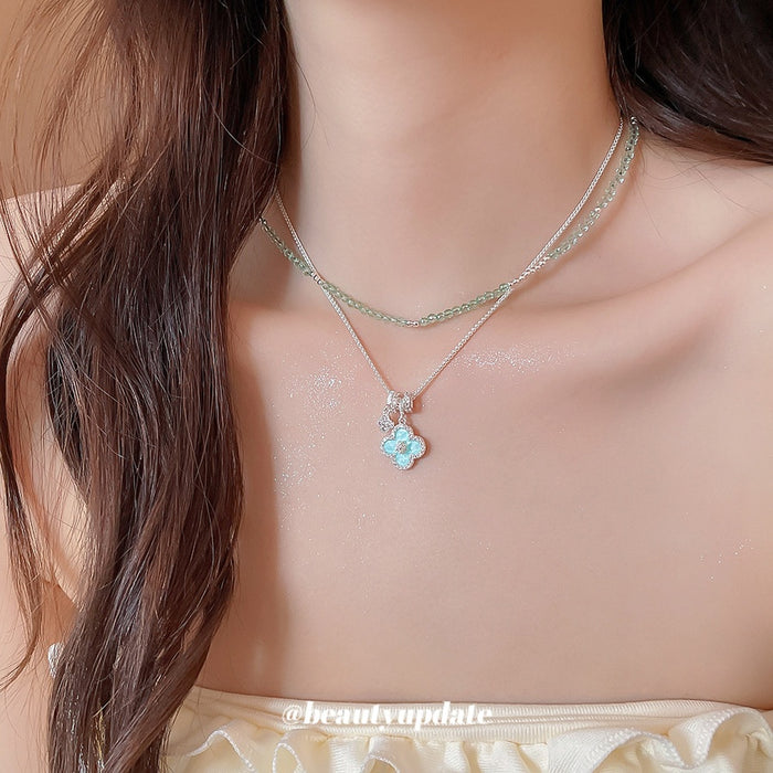 Sweet Cool Style Glass Flower Beaded Geometric Choker Necklace For Women
