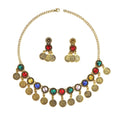 Bohemian Vintage Gold Alloy Crystal Multi Coin Tassel Statement Choker Necklace Jewelry Set Drop Earrings view 5