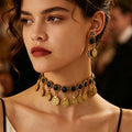 Bohemian Vintage Gold Alloy Crystal Multi Coin Tassel Statement Choker Necklace Jewelry Set Drop Earrings view 4