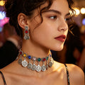 Vintage Middle Eastern Alloy Rhinestone Coin Tassel Chandelier Drop Statement Jewelry For Women Earrings view 2