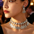 Vintage Middle Eastern Alloy Rhinestone Coin Tassel Chandelier Drop Statement Jewelry For Women Earrings view 1