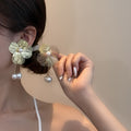 Elegant 3D Ginkgo Flower Alloy Pearl Tassel Studs With Textured Metal Petals Long Drop Earrings view 2