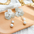 Elegant 3D Ginkgo Flower Alloy Pearl Tassel Studs With Textured Metal Petals Long Drop Earrings view 4