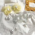 Elegant 3D Ginkgo Flower Alloy Pearl Tassel Studs With Textured Metal Petals Long Drop Earrings view 1