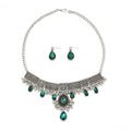 Vintage Ethnic Teardrop Emerald Crystal Rhinestone Alloy Dangle Earrings Bohemian Luxury Earrings view 5
