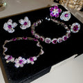 Light Luxury Court Style Copper Zircon Heart Flower Bracelet Stud Earrings Ring Jewelry Set view 3
