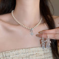 French Vintage Faux Pearl Zircon Beaded Stud Earrings Necklace Jewelry Set Light Luxury Elegant Style view 4