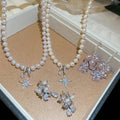 French Vintage Faux Pearl Zircon Beaded Stud Earrings Necklace Jewelry Set Light Luxury Elegant Style view 1