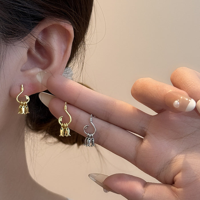 Elegant Minimalist Alloy Little Fish Hook Stud Earrings For Women, Niche Versatile Tiny Fish Charm Earrings
