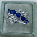 Creative Copper Geometric Cross Line Micro Pave Blue Zircon Ring For Women Stackable Jewelry view 5