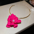 Sweet Cool Floral Faux Pearl Choker Necklace For Women, Fashion Flower Statement Accessory view 2