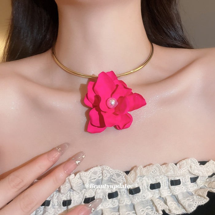 Sweet Cool Floral Faux Pearl Choker Necklace For Women, Fashion Flower Statement Accessory