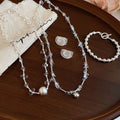 2026 Korean Style Faux Crystal Beaded Round Necklace Stud Earrings Bracelet Jewelry Set view 2