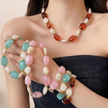 European American Vintage Acrylic Geometric Oval Necklace Bracelet Jewelry Set view 1