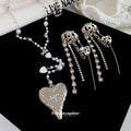 2026 Metal Heart Faux Pearl Necklace And Stud Earrings Jewelry Set Old Money Punk Geometric Design view 2