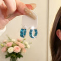 Light Luxury Blue Zircon Square Copper Hoop Earrings Minimalist Geometric Chic Jewelry view 2
